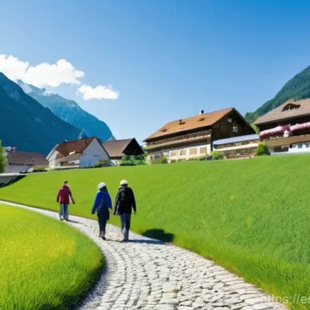 리히텐슈타인의 범죄율 - **Prompt:** A picturesque, peaceful village in Liechtenstein, nestled gracefully within a vibrant gr...