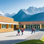 리히텐슈타인의 공공 서비스 - **"A vibrant and modern primary school building in a serene Liechtenstein alpine valley. The school'...