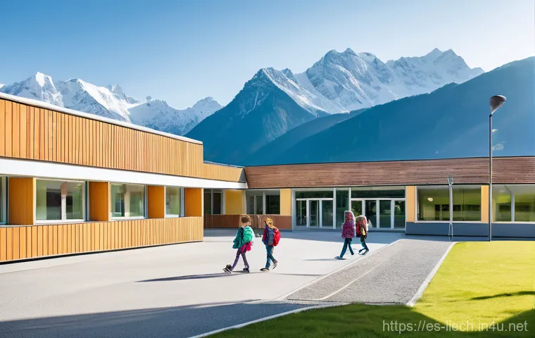 리히텐슈타인의 공공 서비스 - **"A vibrant and modern primary school building in a serene Liechtenstein alpine valley. The school'...